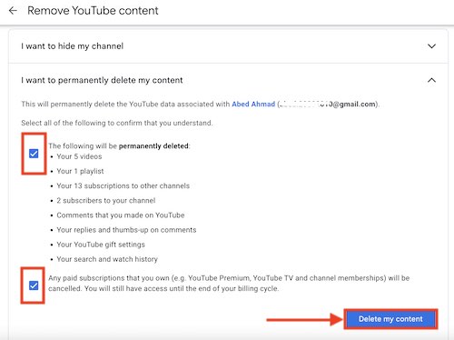 حذف حساب يوتيوب 3